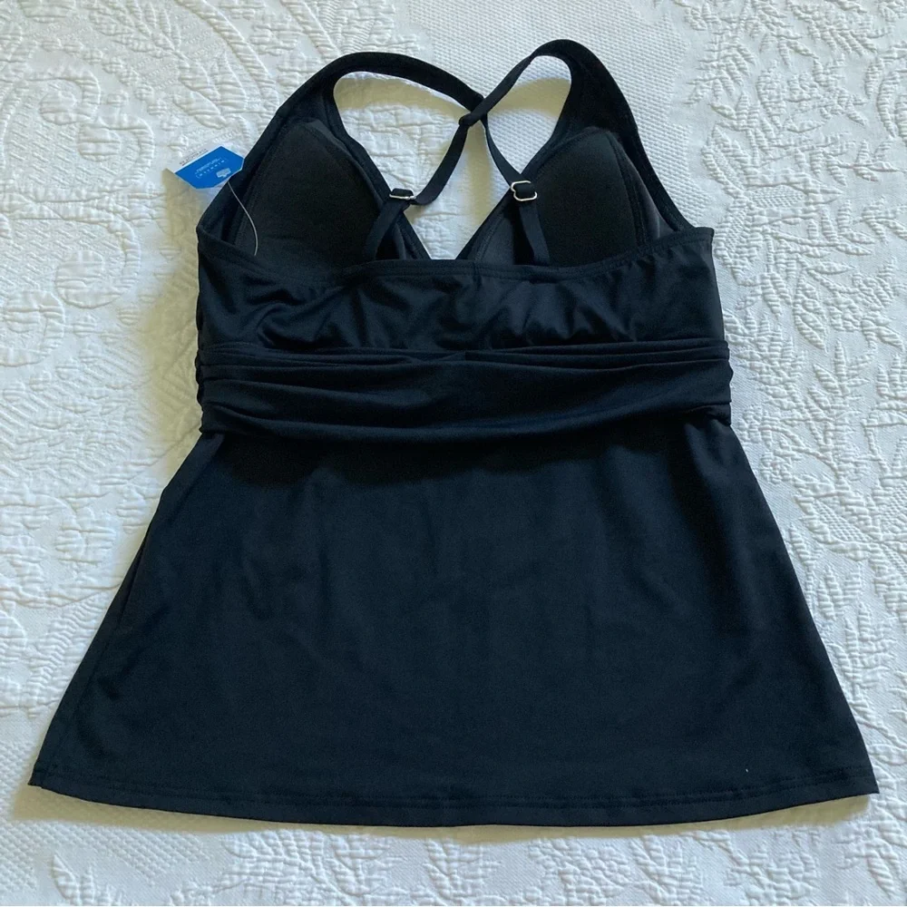 NWT Lands End swim tankini swimsuit top wire free black chlorine resistant S